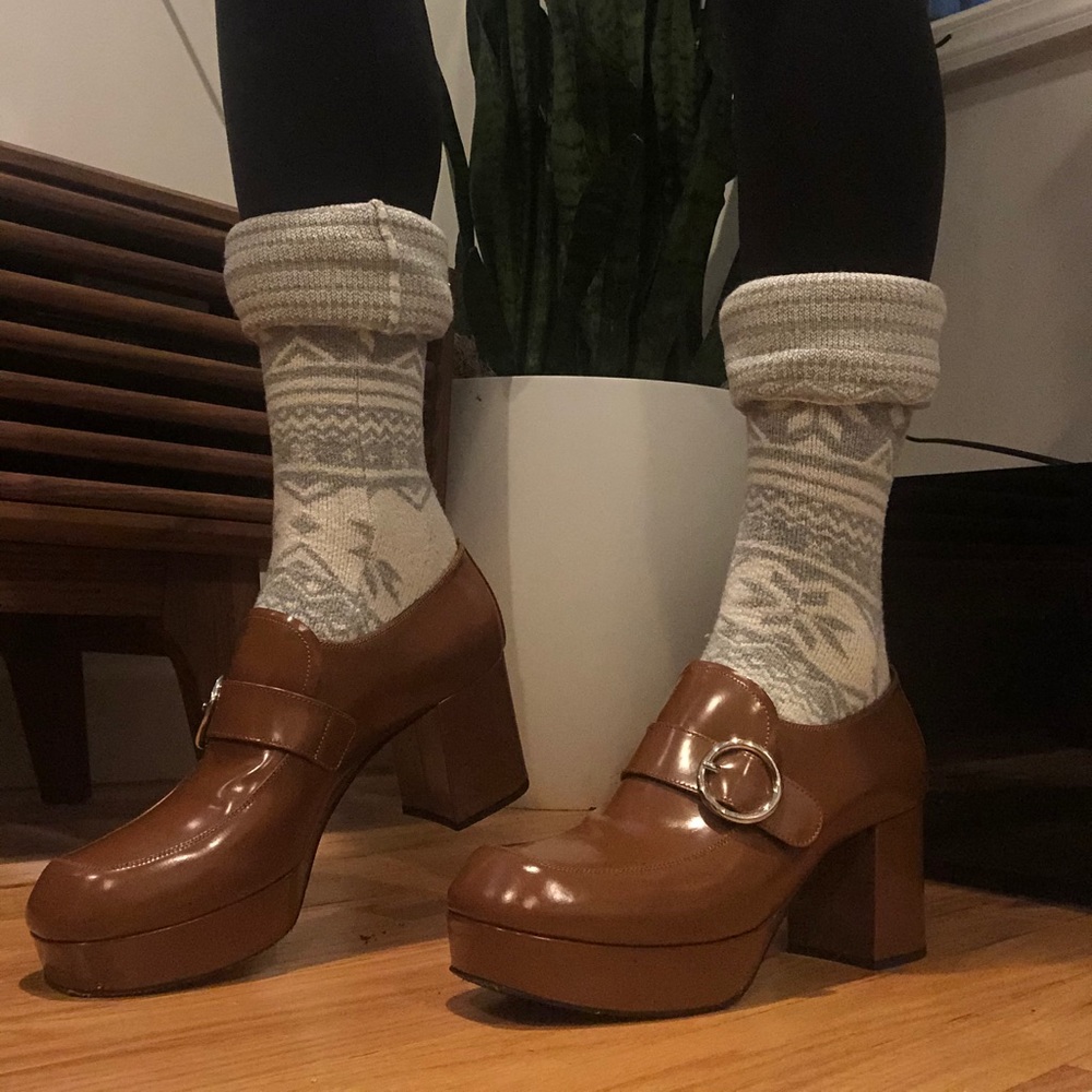 Prada Leather Buckle Block Heels